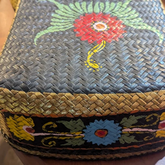 Vintage hand painted rattan box